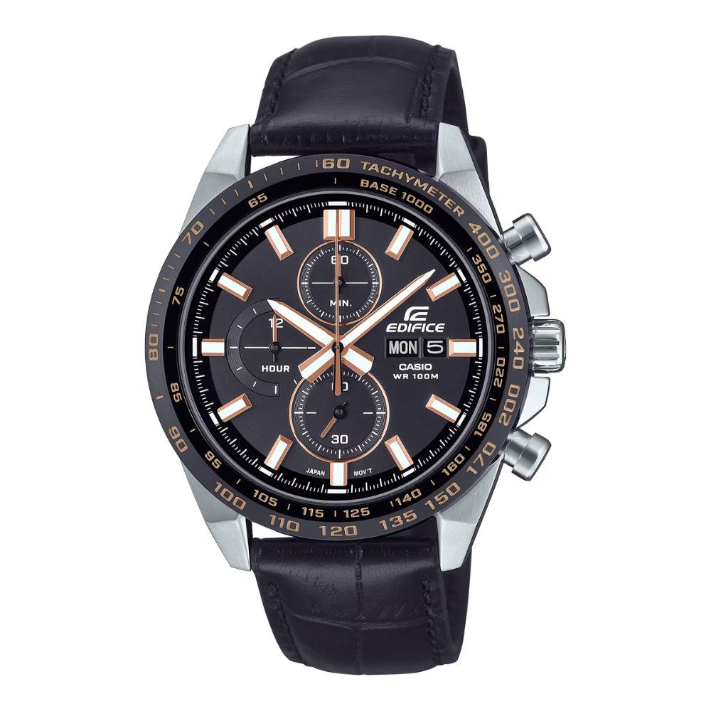 Casio Edifice EFR-574 Lineup Chronograph Black Leather Strap Watch EFR574BL-1A EFR-574BL-1A