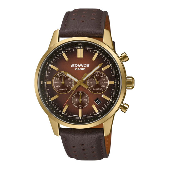 Casio Edifice EFR-575 Lineup Chronograph Brown Leather Strap Watch EFR575CL-5A EFR-575CL-5A