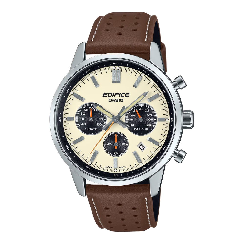 Casio Edifice EFR-575 Lineup Chronograph Brown Leather Strap Watch EFR575L-7A EFR-575L-7A