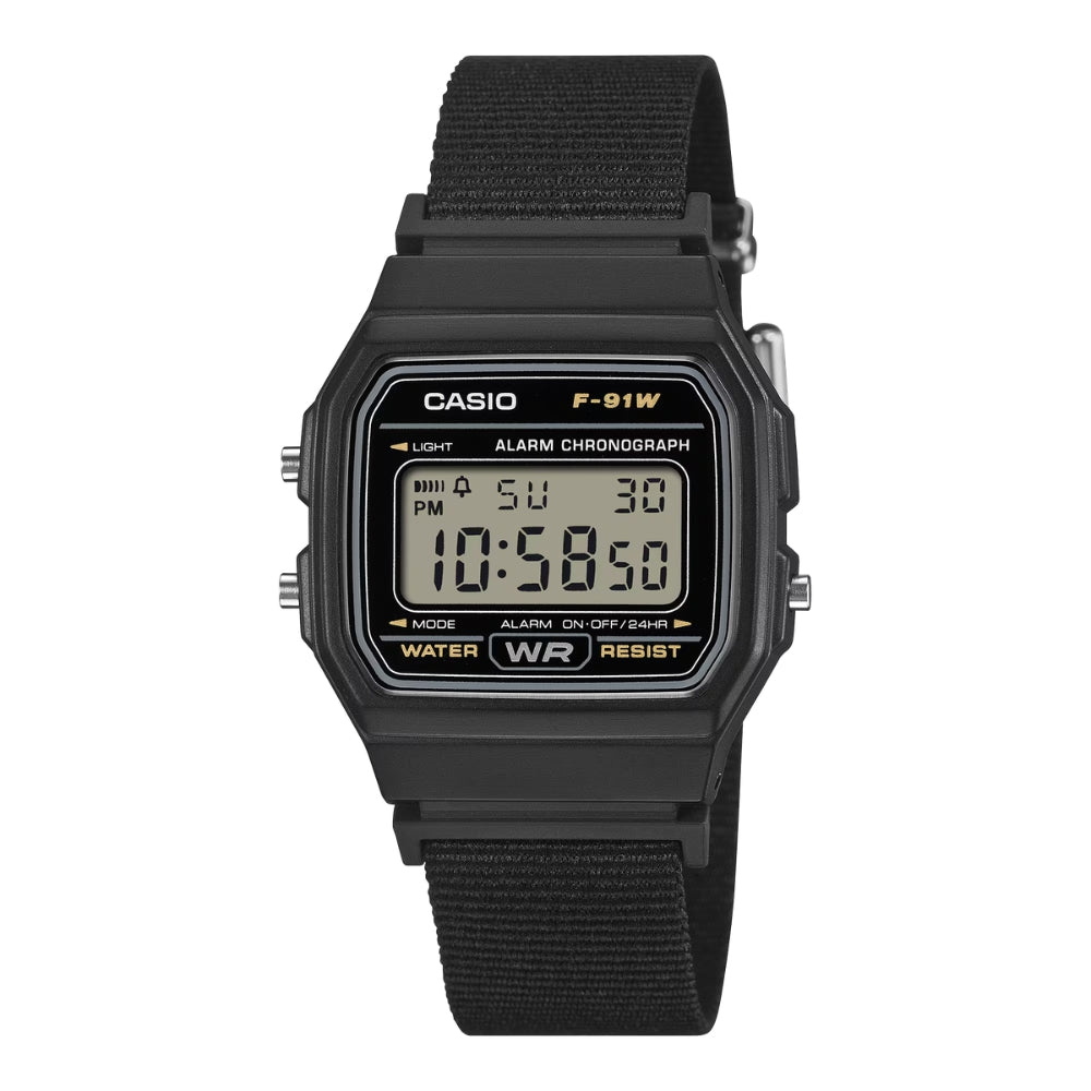 Casio Digital Black Cloth Band Watch F91WF-1A F-91WF-1A