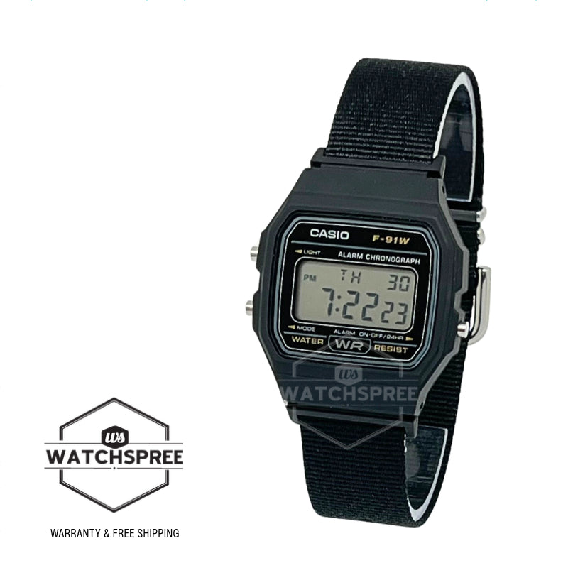 Casio Digital Black Cloth Band Watch F91WF-1A F-91WF-1A