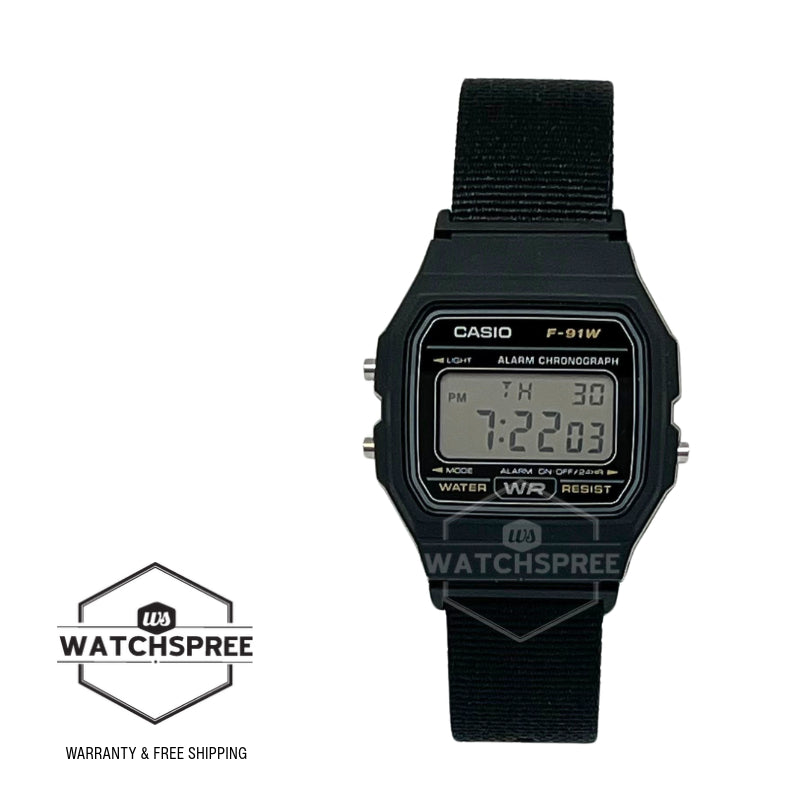 Casio Digital Black Cloth Band Watch F91WF-1A F-91WF-1A