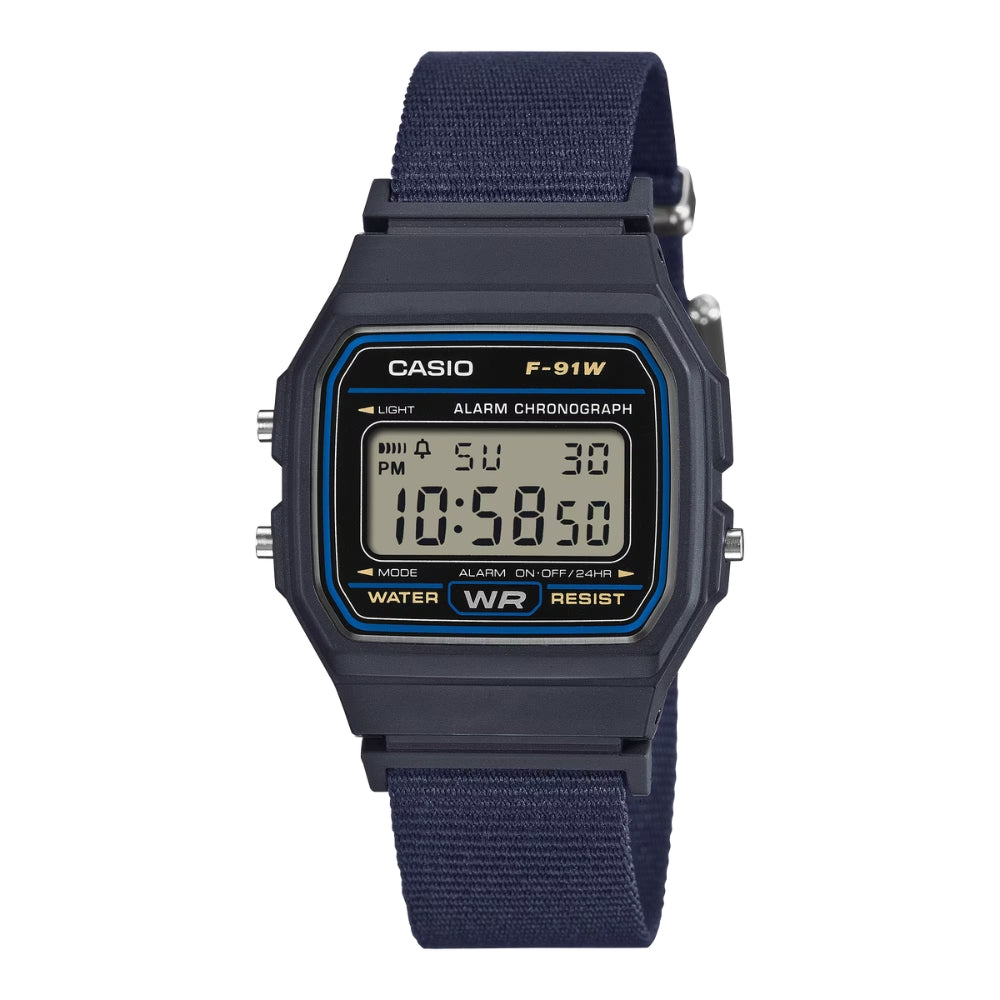 Casio Digital Blue Cloth Band Watch F91WF-2A F-91WF-2A