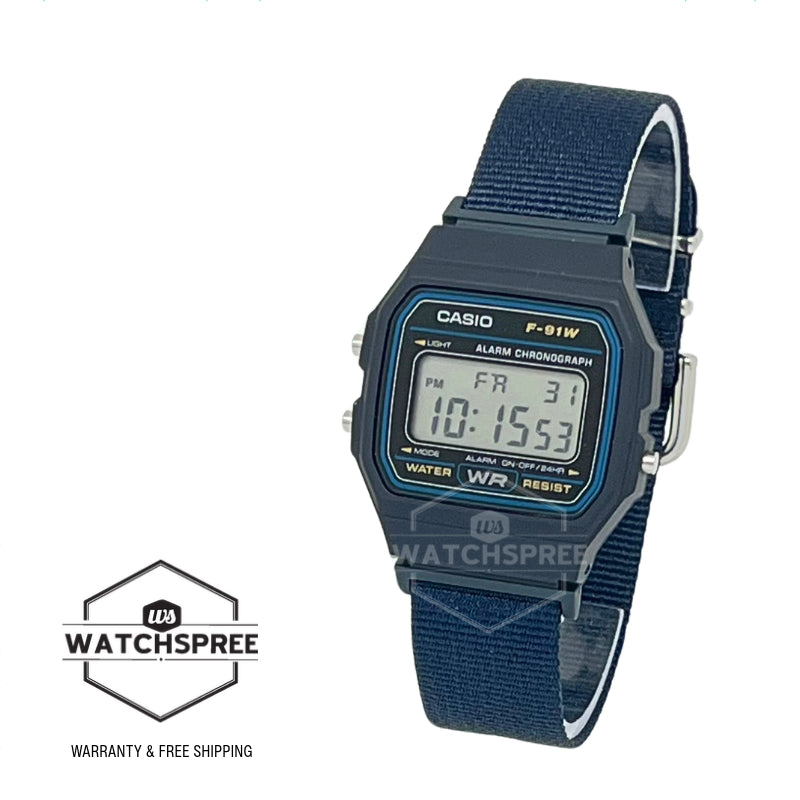 Casio Digital Blue Cloth Band Watch F91WF-2A F-91WF-2A