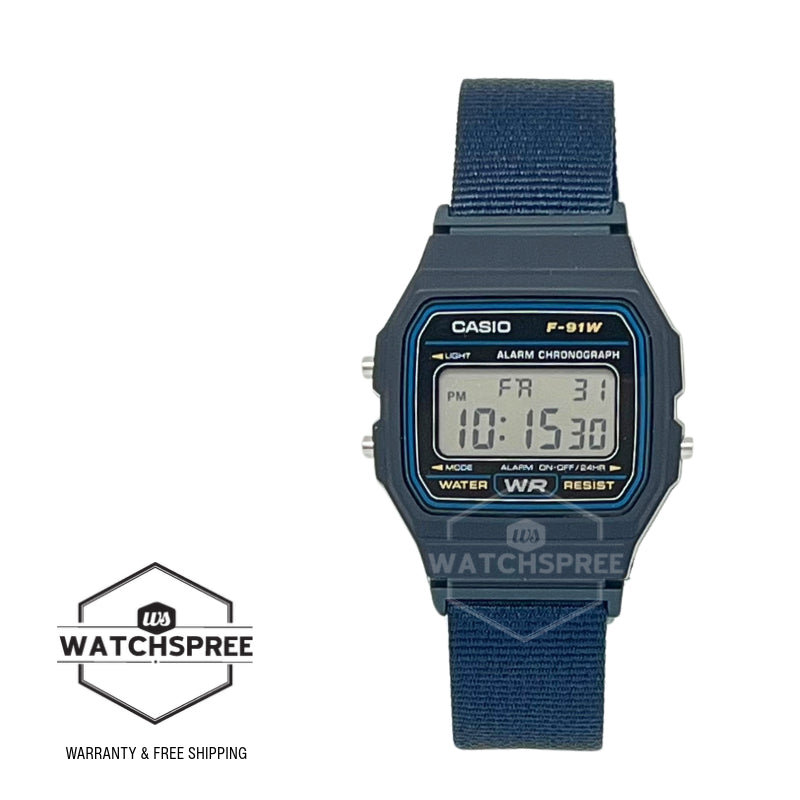 Casio Digital Blue Cloth Band Watch F91WF-2A F-91WF-2A