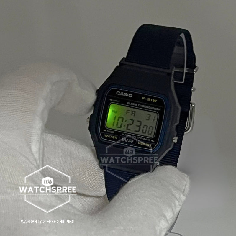 Casio Digital Blue Cloth Band Watch F91WF-2A F-91WF-2A