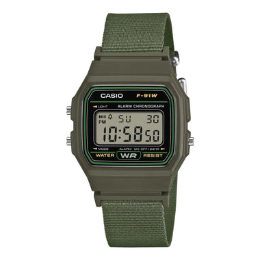 Casio Digital Green Cloth Band Watch F91WF-3A F-91WF-3A