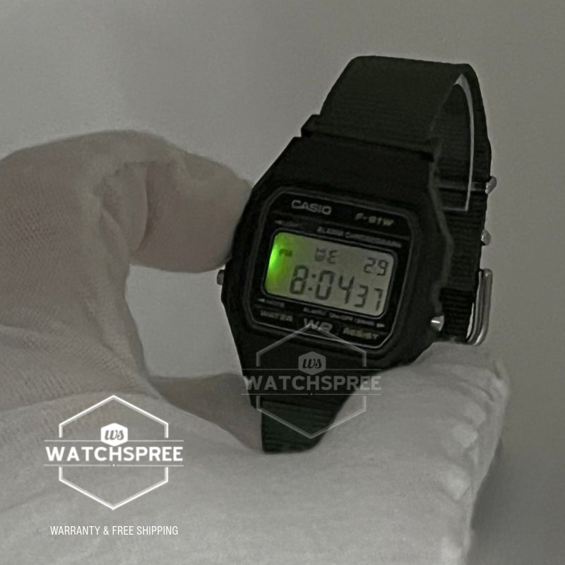 Casio Digital Green Cloth Band Watch F91WF-3A F-91WF-3A