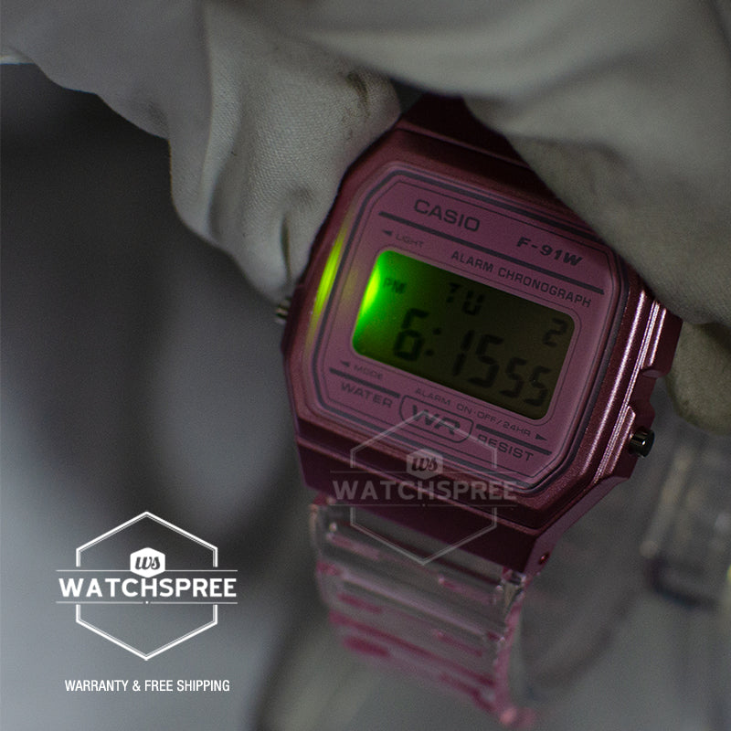 Casio Digital Pink Resin Band Watch F91WS-4D F-91WS-4