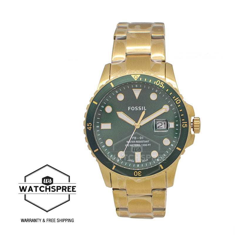 Fossil Men's FB-01 Three-Hand Date Gold-Tone Stainless Steel Watch ...