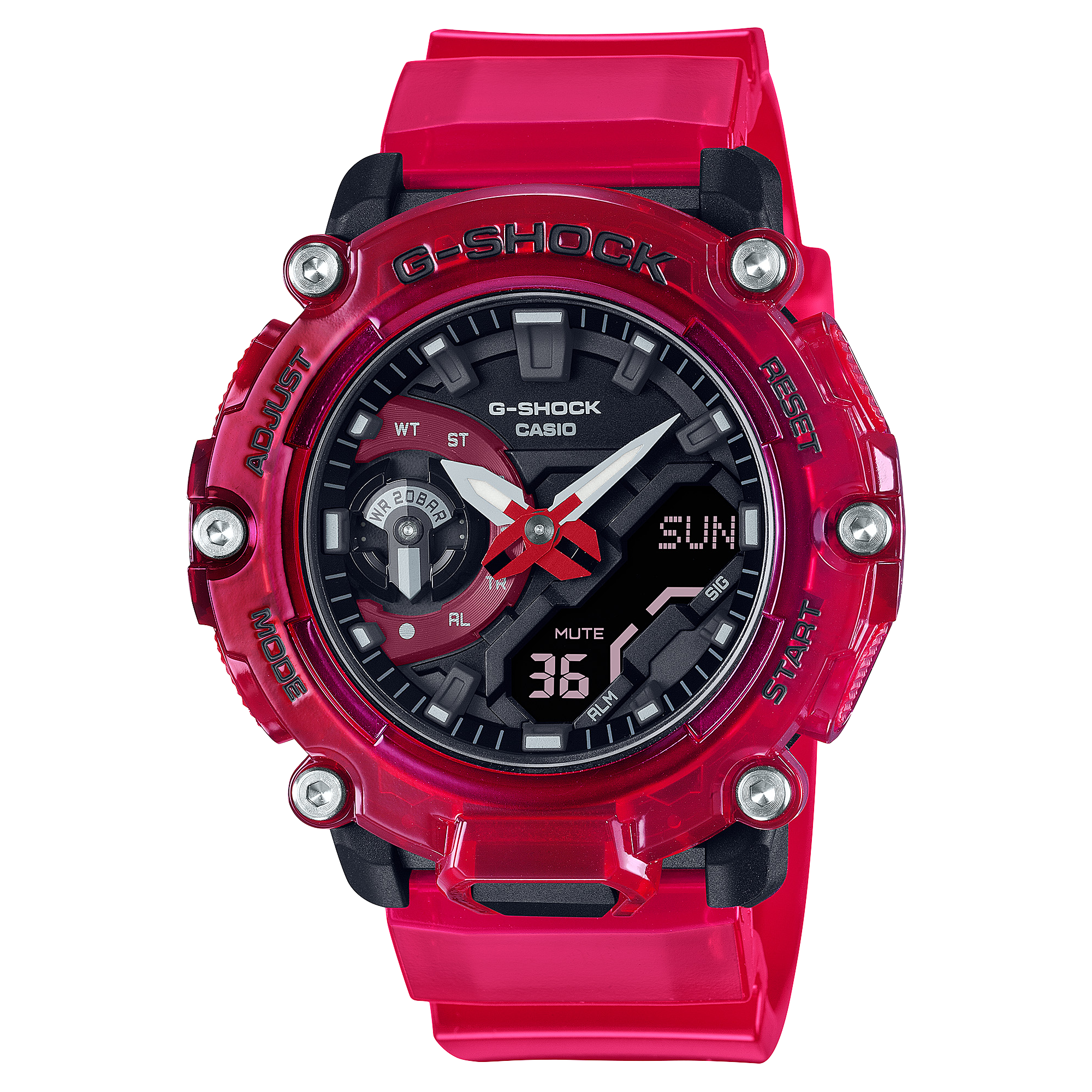 Casio G-Shock Special Colour Model Carbon Core Guard Structure Red Semi-Transparent Resin Band Watch GA2200SKL-4A GA-2200SKL-4A