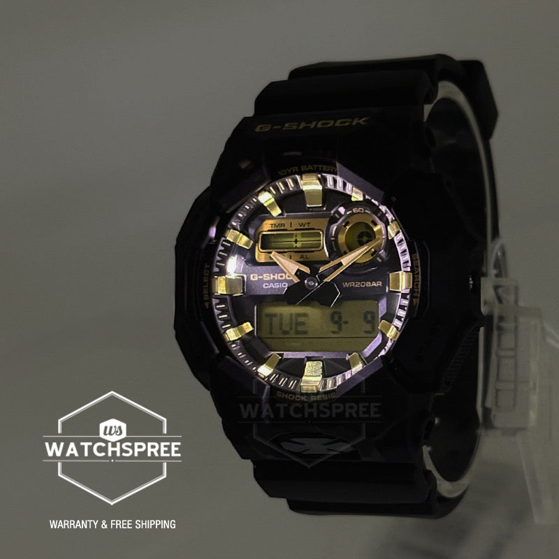 Casio G-Shock GA-010 Lineup Carbon Core Guard Structure Gold and Black Series Bio-Based Black Resin Band Watch GA010GB-1A9 GA-010GB-1A9