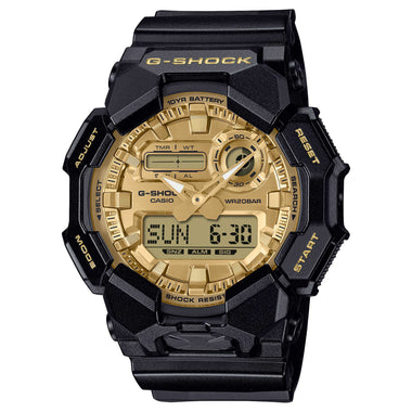 Casio G-Shock GA-010 Lineup Carbon Core Guard Structure Gold and Black Series Bio-Based Black Resin Band Watch GA010GGB-1A9 GA-010GGB-1A9