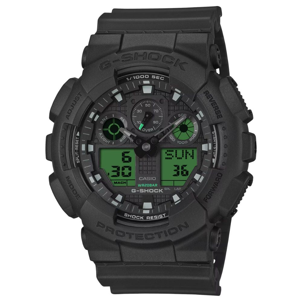 Casio G-Shock GA-100 Lineup Black And Electro Green Series Black Resin Band Watch GA100BEG-1A GA-100BEG-1A