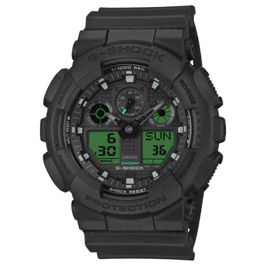 Casio G-Shock GA-100 Lineup Black And Electro Green Series Black Resin Band Watch GA100BEG-1A GA-100BEG-1A