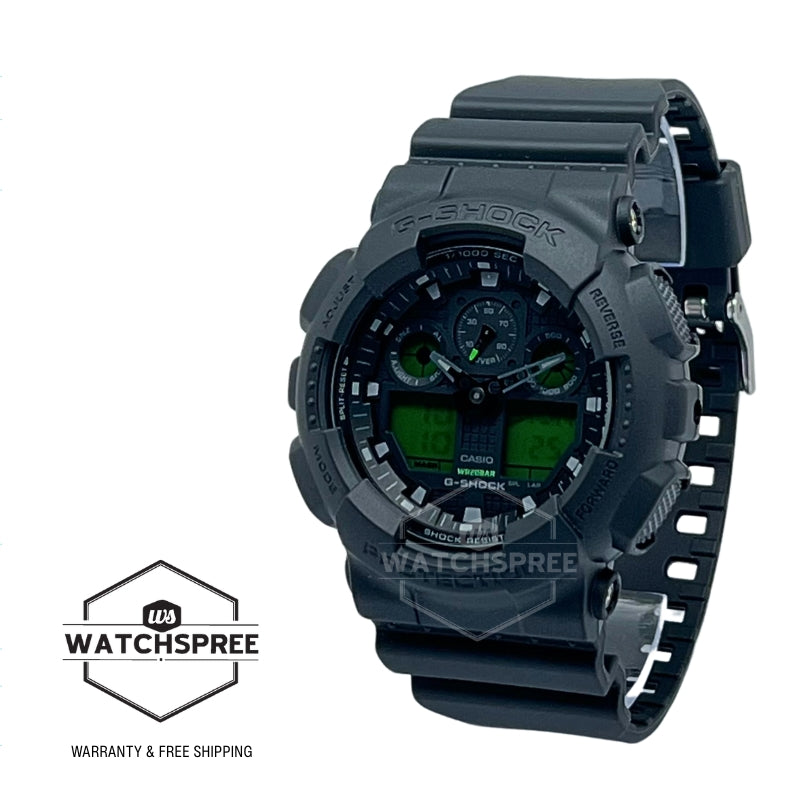 Casio G-Shock GA-100 Lineup Black And Electro Green Series Black Resin Band Watch GA100BEG-1A GA-100BEG-1A