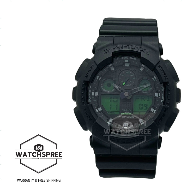 Casio G-Shock GA-100 Lineup Black And Electro Green Series Black Resin Band Watch GA100BEG-1A GA-100BEG-1A