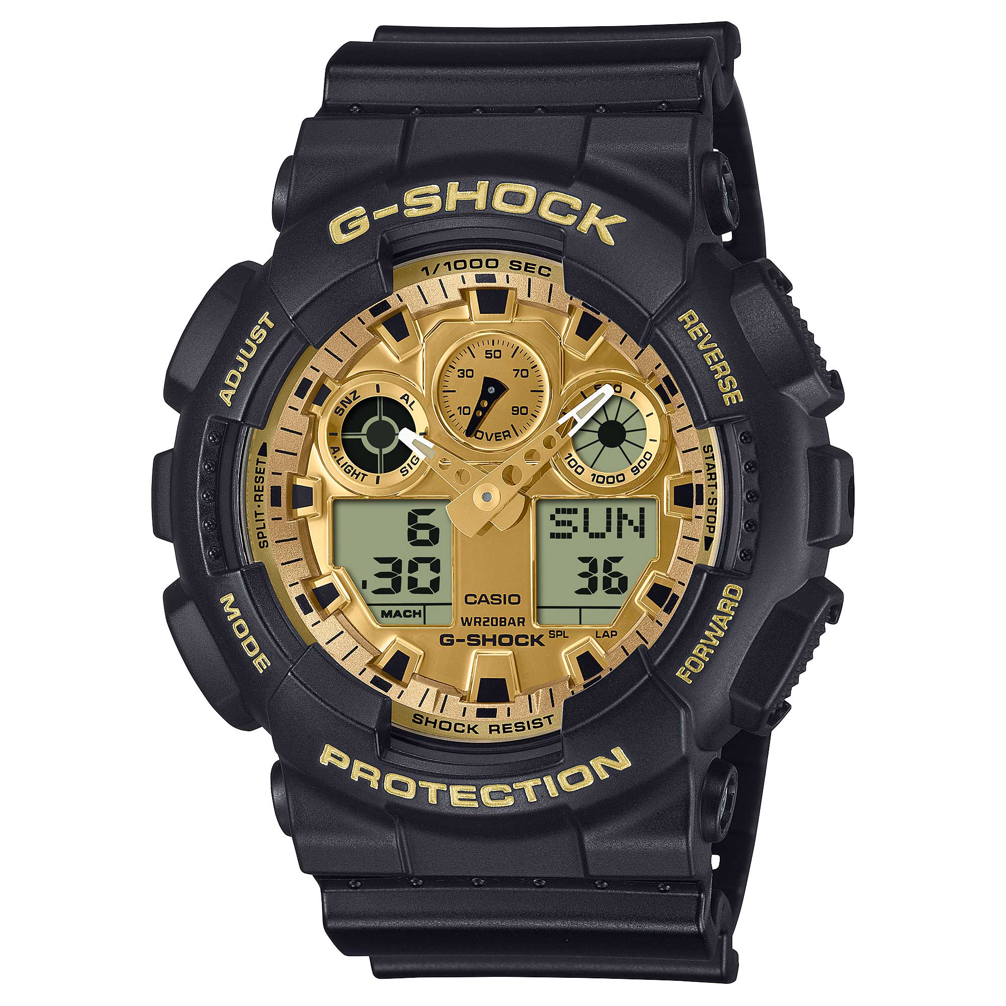Casio G-Shock GA-100 Lineup Gold and Black Series Black Resin Band Watch GA100GGB-1A9 GA-100GGB-1A9