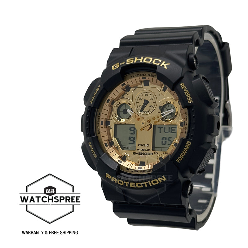 Casio G-Shock GA-100 Lineup Gold and Black Series Black Resin Band Watch GA100GGB-1A9 GA-100GGB-1A9