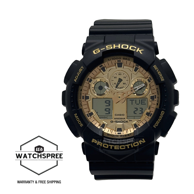 Casio G-Shock GA-100 Lineup Gold and Black Series Black Resin Band Watch GA100GGB-1A9 GA-100GGB-1A9