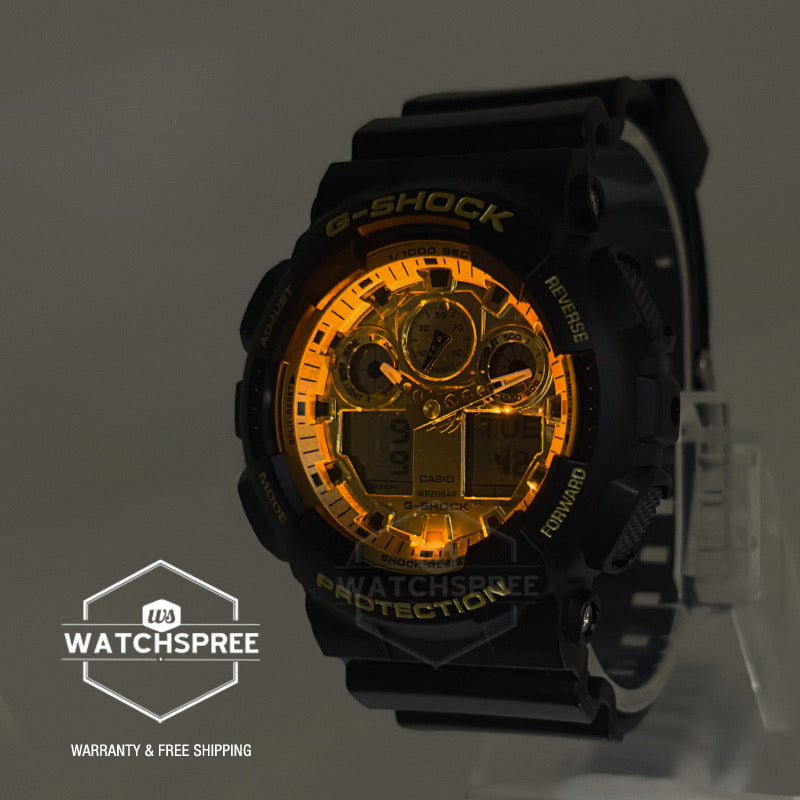Casio G-Shock GA-100 Lineup Gold and Black Series Black Resin Band Watch GA100GGB-1A9 GA-100GGB-1A9