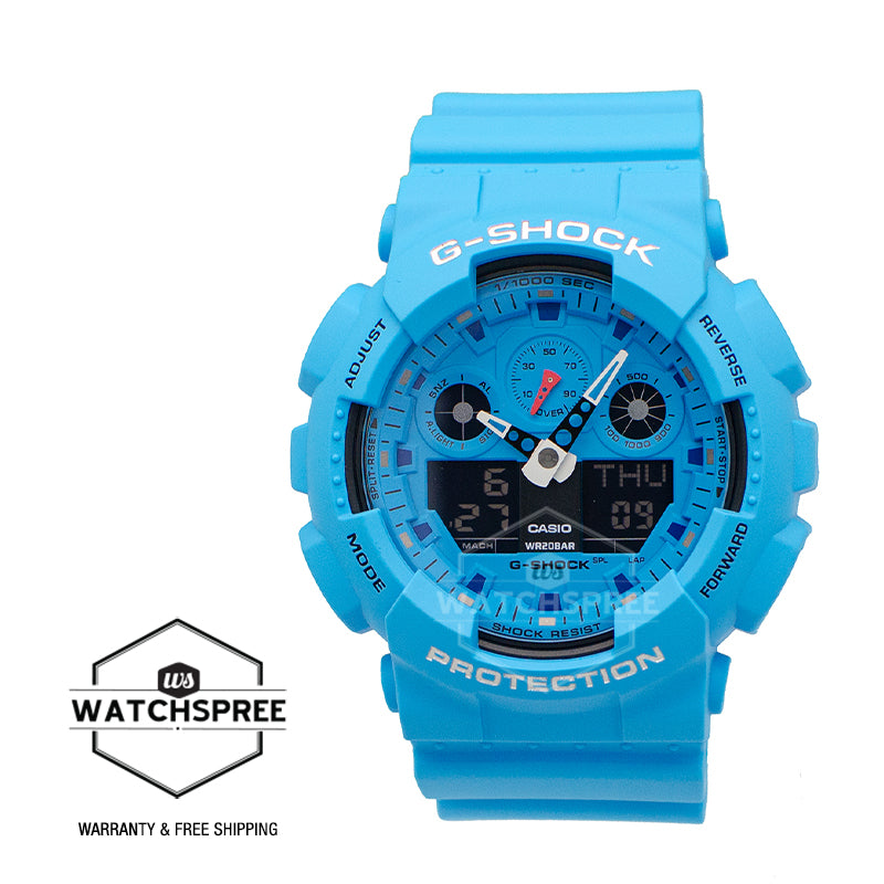 Casio G-Shock Hot Rock Sounds Special Color Model Blue Resin Band Watch GA100RS-2A GA-100RS-2A