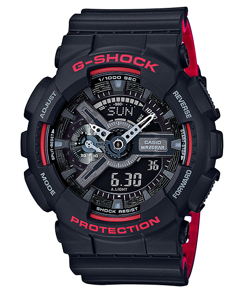 Casio G-Shock Black & Red Series Special Color Models Black Resin Watch GA110HR-1A GA-110HR-1A