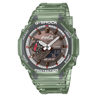 Casio G-Shock GA-2100 Lineup Coca-Cola© Collaboration Model Carbon Core Guard Structure Bio-Based Semi-Transparent Green Resin Band Watch GA2100CC-3A GA-2100CC-3A