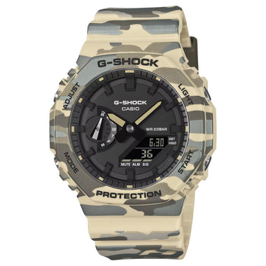 Casio G-Shock GA-2100 Lineup Carbon Core Guard Structure Camouflage Series Bio-Based Camouflage Beige Resin Band Watch GA2100CM-5A GA-2100CM-5A