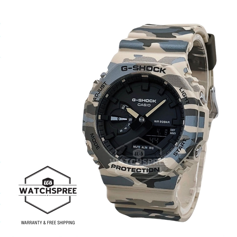 Casio G-Shock GA-2100 Lineup Carbon Core Guard Structure Camouflage Series Bio-Based Camouflage Beige Resin Band Watch GA2100CM-5A GA-2100CM-5A