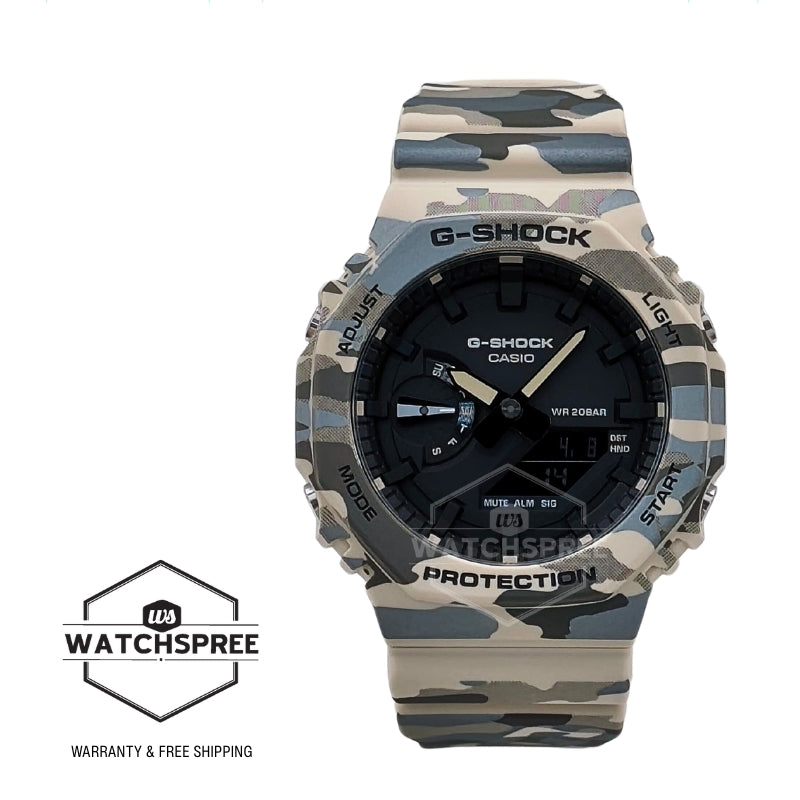 Casio G-Shock GA-2100 Lineup Carbon Core Guard Structure Camouflage Series Bio-Based Camouflage Beige Resin Band Watch GA2100CM-5A GA-2100CM-5A