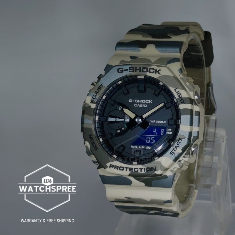 Casio G-Shock GA-2100 Lineup Carbon Core Guard Structure Camouflage Series Bio-Based Camouflage Beige Resin Band Watch GA2100CM-5A GA-2100CM-5A