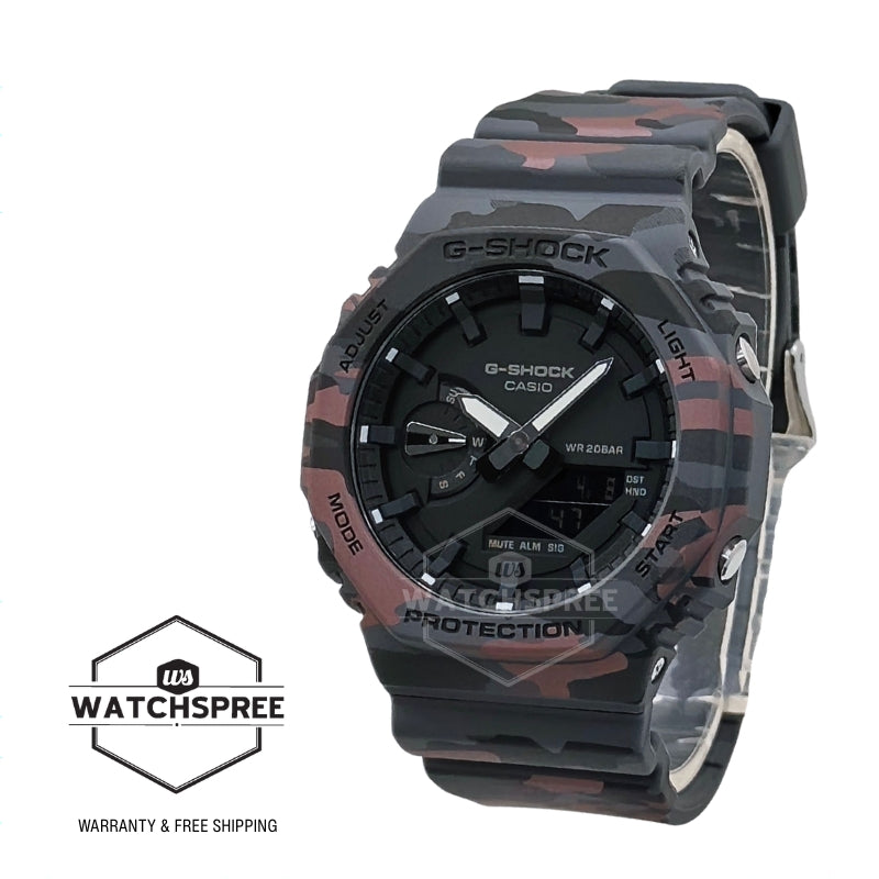Casio G-Shock GA-2100 Lineup Carbon Core Guard Structure Camouflage Series Bio-Based Camouflage Dark Grey Resin Band Watch GA2100CM-8A GA-2100CM-8A