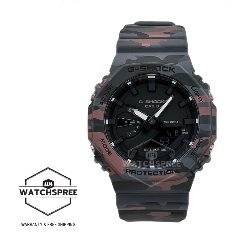 Casio G-Shock GA-2100 Lineup Carbon Core Guard Structure Camouflage Series Bio-Based Camouflage Dark Grey Resin Band Watch GA2100CM-8A GA-2100CM-8A