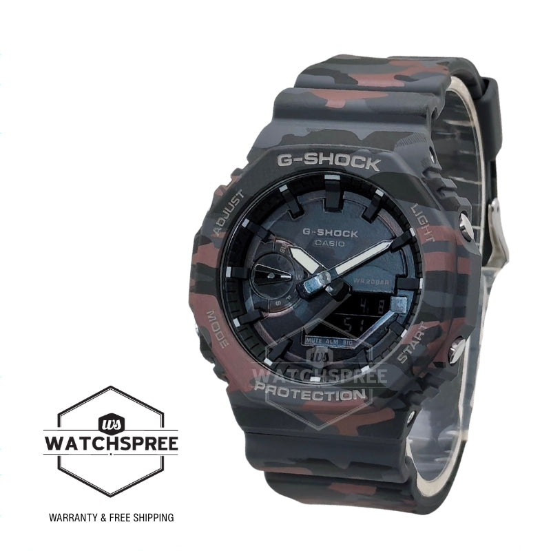 Casio G-Shock GA-2100 Lineup Carbon Core Guard Structure Camouflage Series Bio-Based Camouflage Dark Grey Resin Band Watch GA2100CMD-8A GA-2100CMD-8A