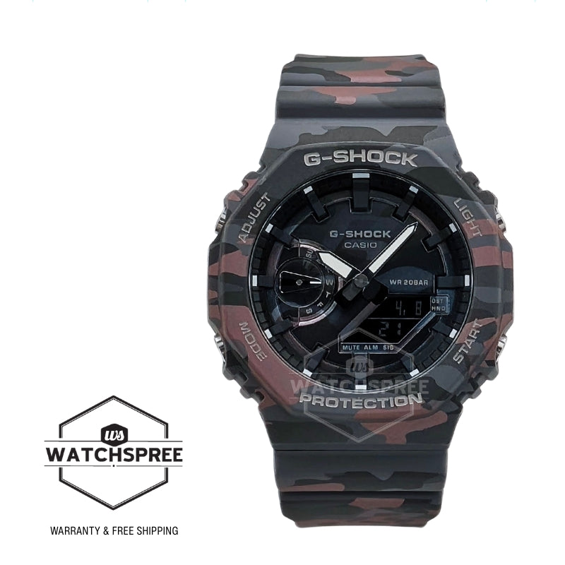 Casio G-Shock GA-2100 Lineup Carbon Core Guard Structure Camouflage Series Bio-Based Camouflage Dark Grey Resin Band Watch GA2100CMD-8A GA-2100CMD-8A