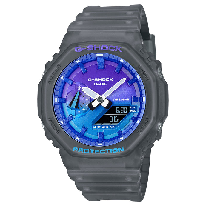 Casio G-Shock GA-2100 Lineup Carbon Core Guard Structure Flame Inside Series Semi-Transparent Grey Resin Band Watch GA2100FLS-8A2 GA-2100FLS-8A2