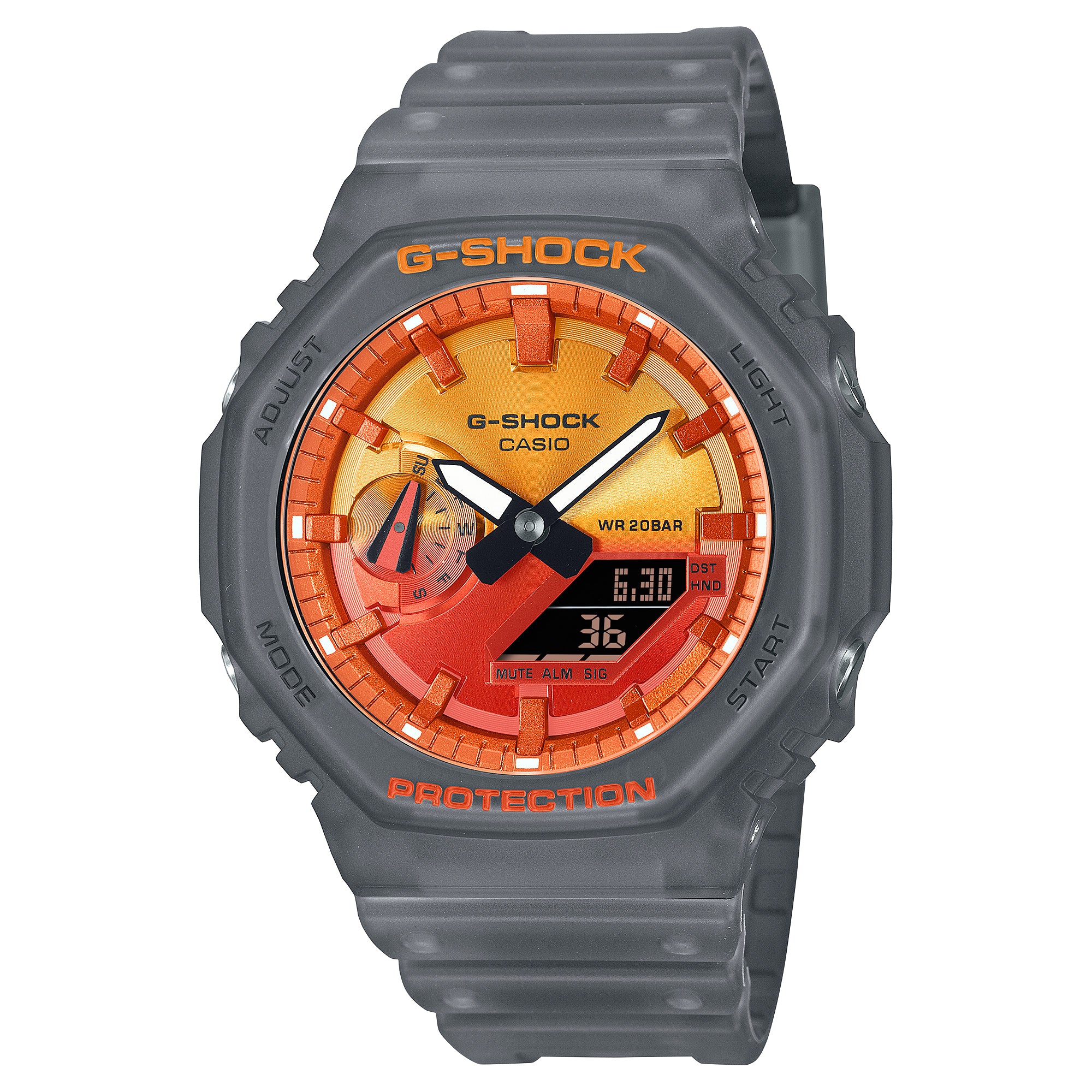 Casio G-Shock GA-2100 Lineup Carbon Core Guard Structure Flame Inside Series Semi-Transparent Grey Resin Band Watch GA2100FLS-8A4 GA-2100FLS-8A4