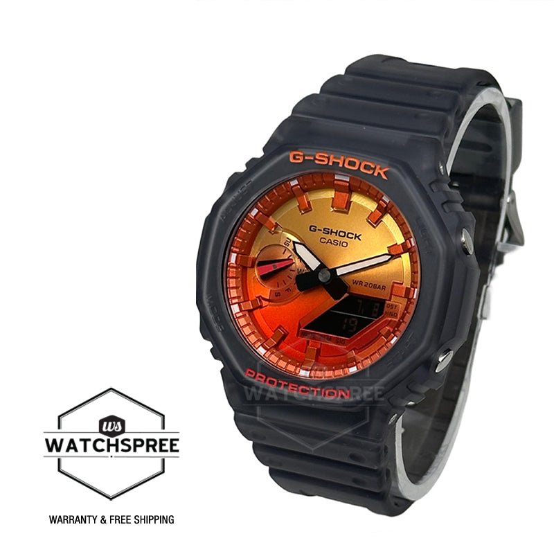 Casio G-Shock GA-2100 Lineup Carbon Core Guard Structure Flame Inside Series Semi-Transparent Grey Resin Band Watch GA2100FLS-8A4 GA-2100FLS-8A4
