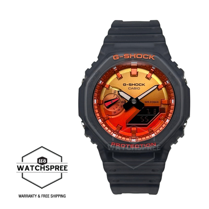 Casio G-Shock GA-2100 Lineup Carbon Core Guard Structure Flame Inside Series Semi-Transparent Grey Resin Band Watch GA2100FLS-8A4 GA-2100FLS-8A4