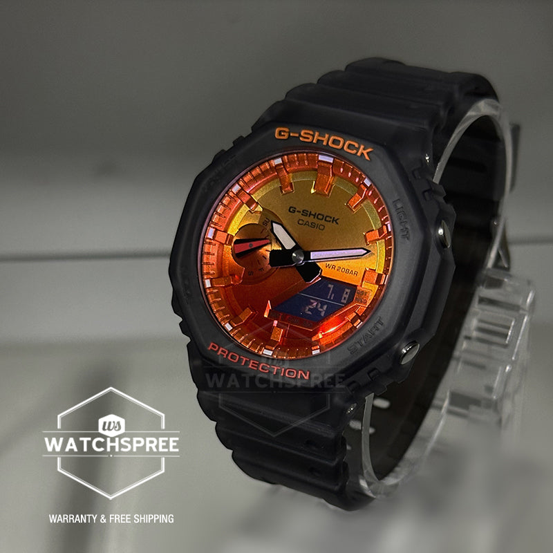Casio G-Shock GA-2100 Lineup Carbon Core Guard Structure Flame Inside Series Semi-Transparent Grey Resin Band Watch GA2100FLS-8A4 GA-2100FLS-8A4