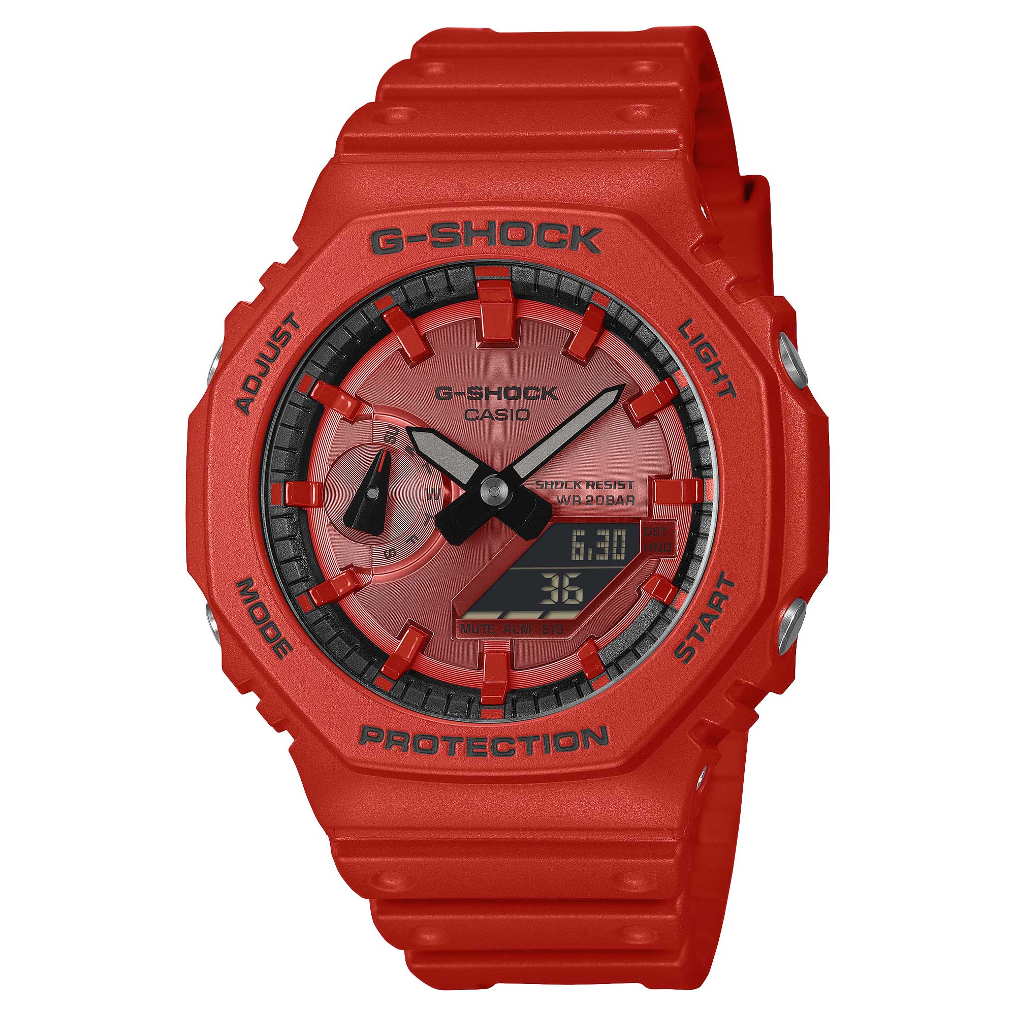 Casio G-Shock GA-2100 Lineup Carbon Core Guard Structure Iconic Red Series Bio-Based Red Resin Band Watch GA2100RRB-4A GA-2100RRB-4A