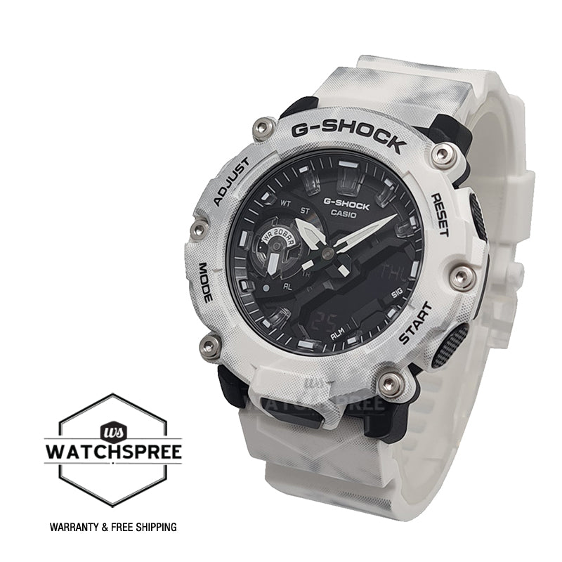 Casio G-Shock Special Colour Model Carbon Core Guard Structure Frozen Forest White Camouflage Resin Band Watch GA2200GC-7A GA-2200GC-7A