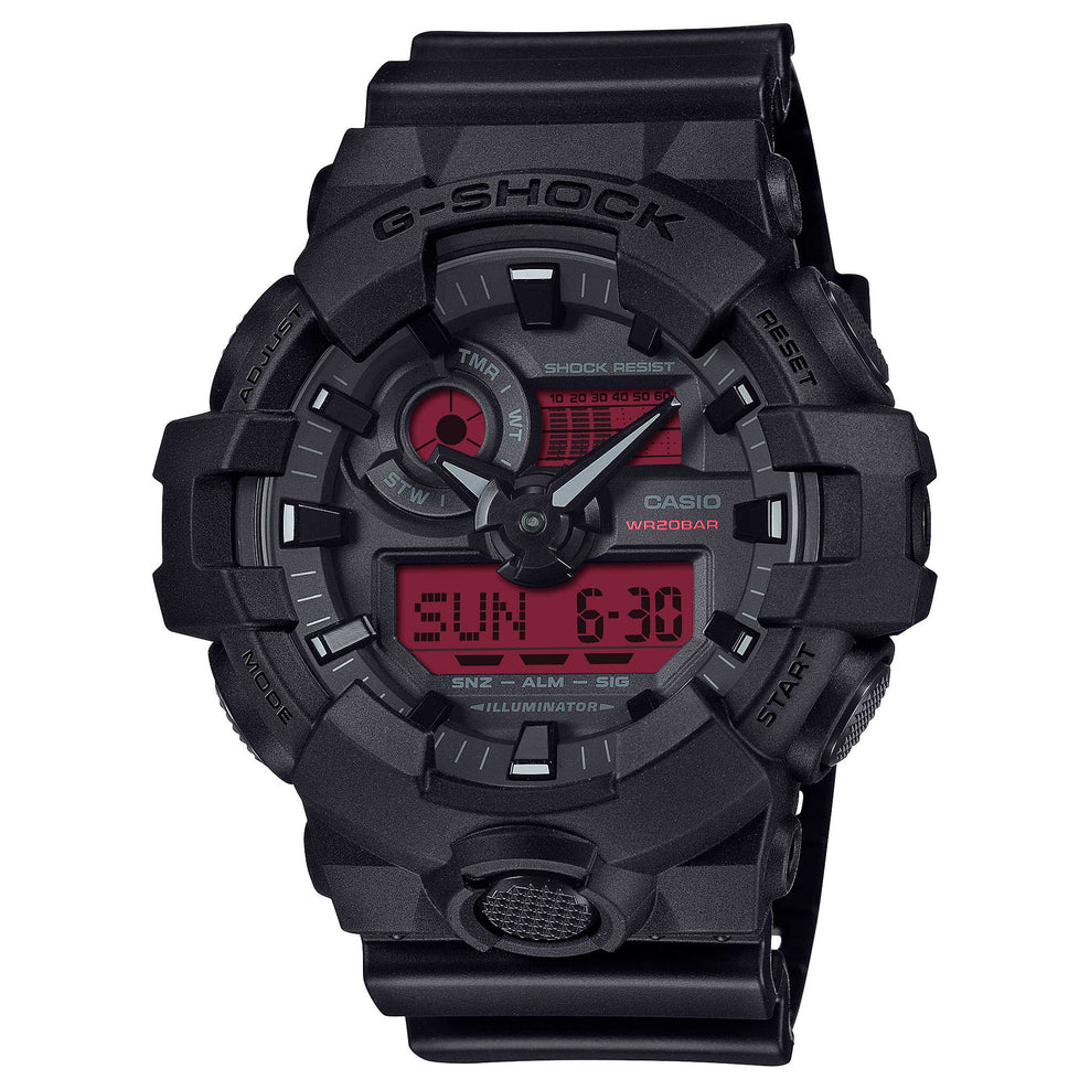 Casio G-Shock GA-700 Lineup Black and Bold Red Series Watch GA700BBR-1A GA-700BBR-1A