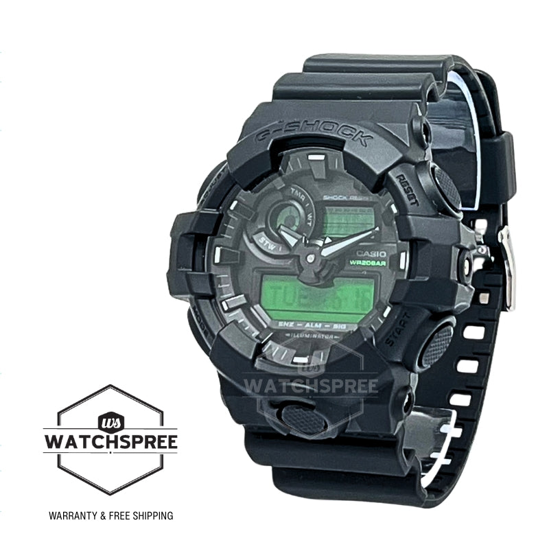 Casio G-Shock GA-700 Lineup Black And Electro Green Series Black Resin Band Watch GA700BEG-1A GA-700BEG-1A