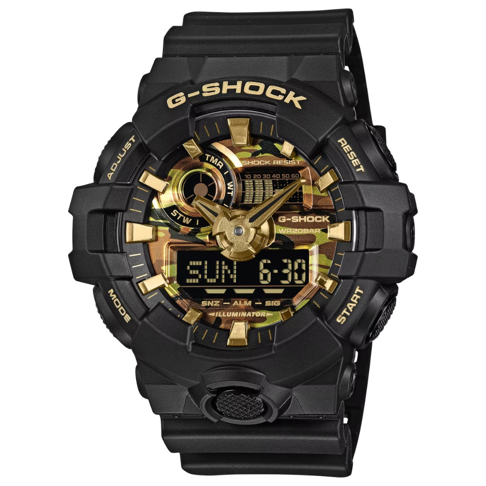 Casio G-Shock GA-700 Lineup Bold Camo Series Black Resin Band Watch GA700CF-1A GA-700CF-1A