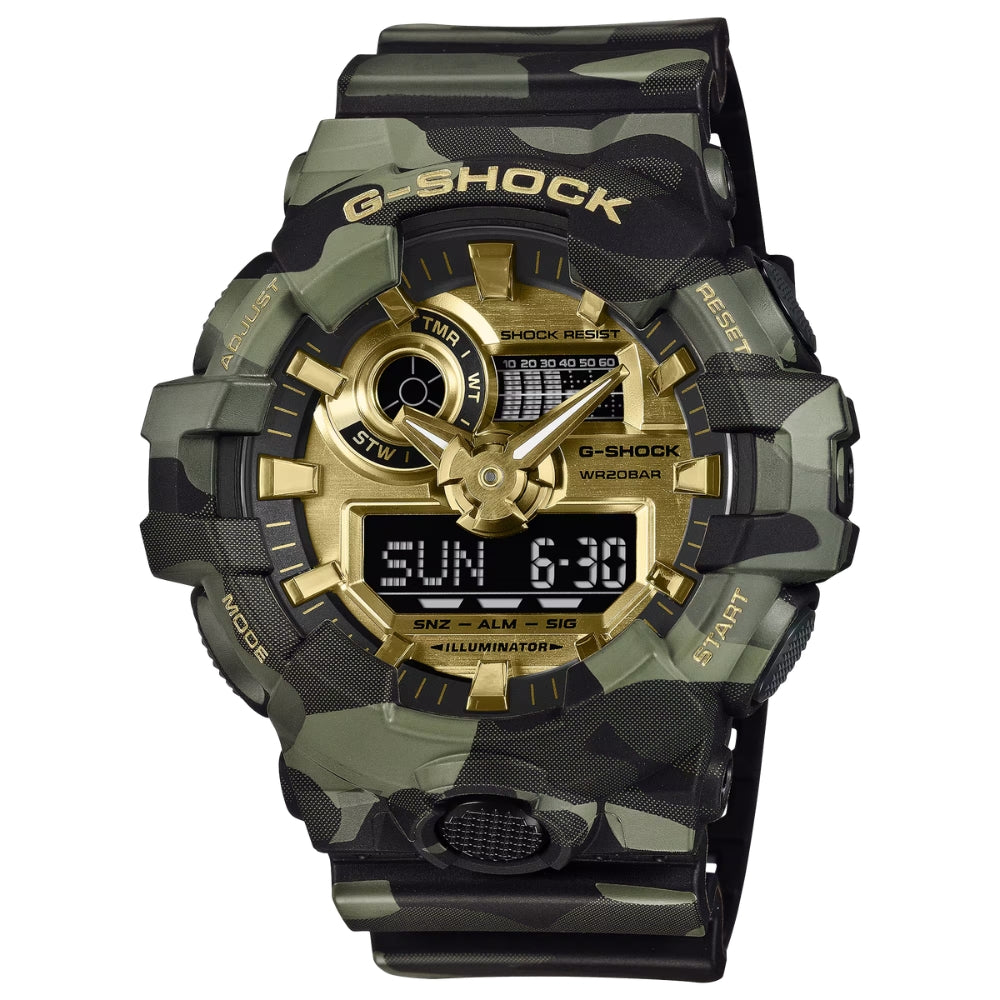 Casio G-Shock GA-700 Lineup Bold Camo Series Camouflage Green Resin Band Watch GA700CMG-3A GA-700CMG-3A