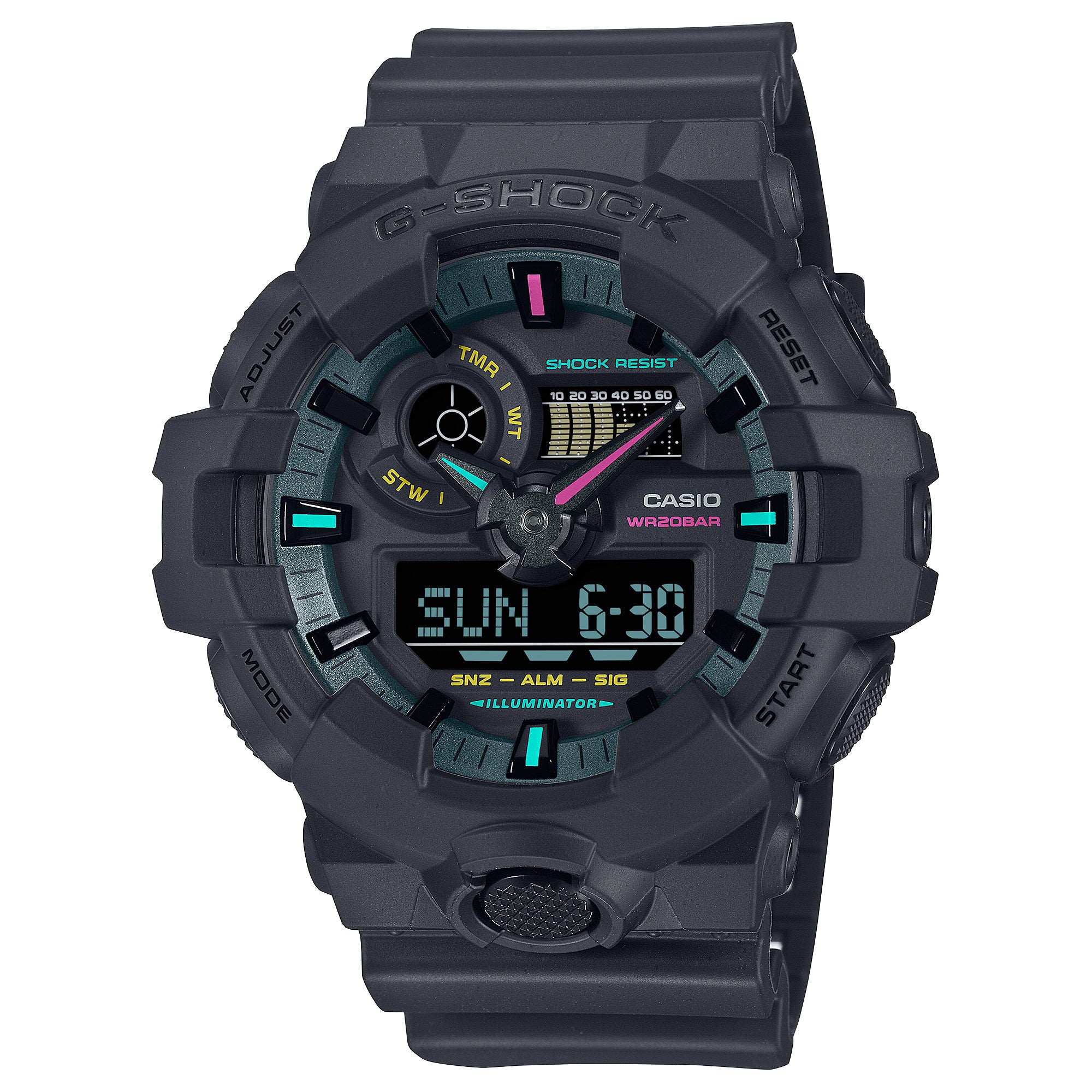 Casio G-Shock GA-700 Lineup Multi Fluorescent Accents Series Bio-Based Watch GA700MF-1A GA-700MF-1A 