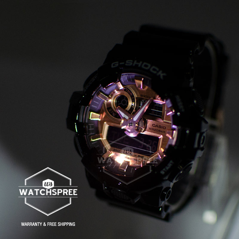 Casio G-Shock Metallic Accent Color Rose Gold Series Glossy Black Resin Band Watch GA700MMC-1A GA-700MMC-1A