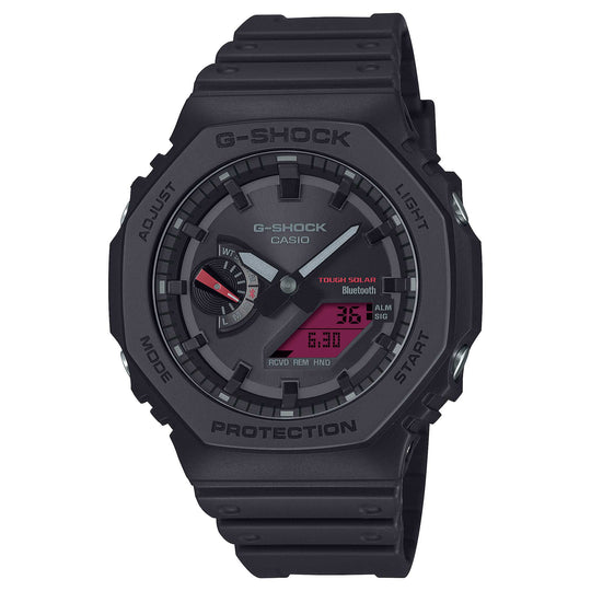 Casio G-Shock GA-2100 Lineup Black and Bold Red Series Carbon Core Guard Structure Bluetooth© Solar Powered Watch GAB2100BBR-1A GA-B2100BBR-1A